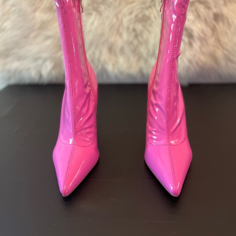 Pink high heel ankle boots